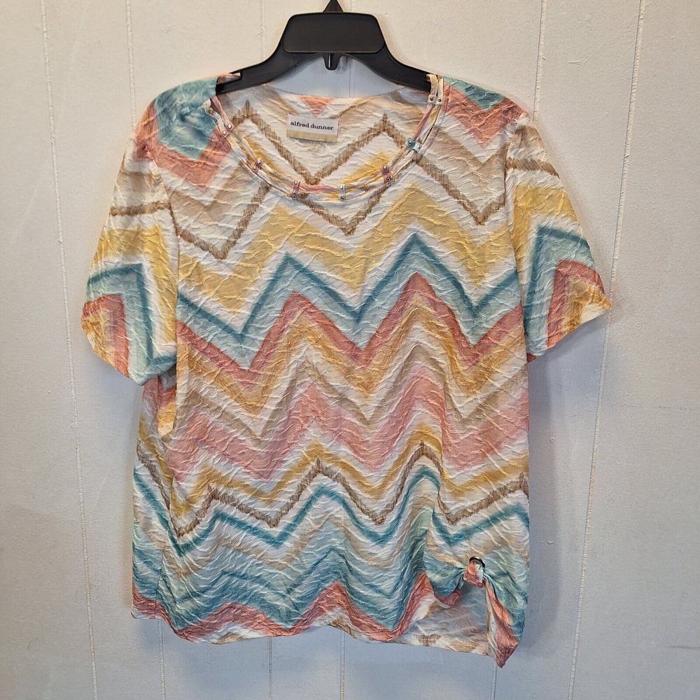 Alfred‎ Dunner Top Women's 1X Rippled Chevron Multi Colored with side tie